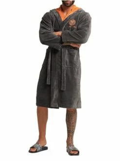 Carlo Colucci Bademantel Como In Anthrazit / Orange Günstig Kaufen -Carlo Colucci Shop carlo colucci bademantel como in anthrazit orange 2