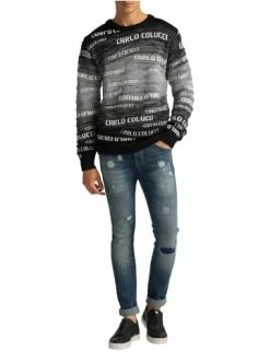 Bekleidung Carlo Colucci Pullover Cornaviera In Schwarz / Grau Günstig Kaufen -Carlo Colucci Shop carlo colucci pullover cornaviera in schwarz grau 1