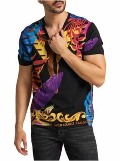 Bekleidung Carlo Colucci T-Shirt Cretone In Schwarz Günstig Kaufen -Carlo Colucci Shop carlo colucci t shirt cretone in schwarz 3