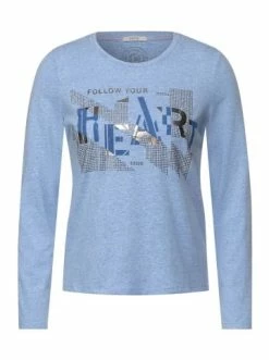 Shirts, Tops & Longsleeves Cecil Langarmshirt In Tranquil Blue Melange Günstig Kaufen