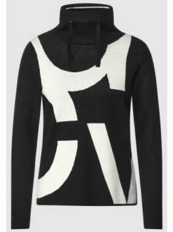 Tops & Shirts Cecil Pullover Wording Jacquard In Schwarz-gemustert Günstig Kaufen