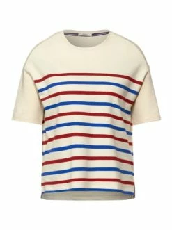 Pullover & Cardigans Cecil Sweatshirt Mit Streifenprint In Weiß Günstig Kaufen