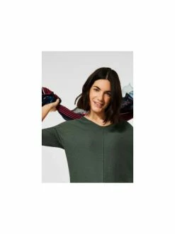 Große Größen Cecil V-Kragen Langarmshirt In Kahki Günstig Kaufen -Carlo Colucci Shop cecil v kragen langarmshirt in kahki 2